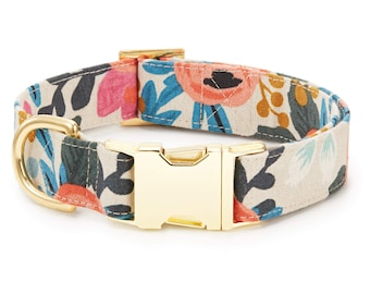 SECONDS SALE: Rosa Floral Natural Dog Collar // Floral Dog Collar // Rifle Paper Co fabric // Pet collar with minor scratches