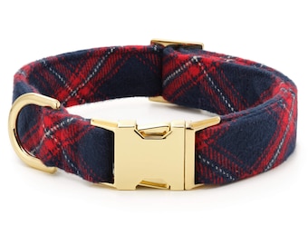 SECONDS SALE: Kingston Plaid Flannel Dog Collar // Flannel Dog Collar //  Modern pet collar with discolored hardware