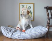 Large Dog Bed Cover, Ticking Stripe Blue Dog Bed (33x45")