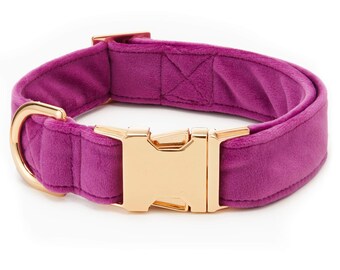 SECONDS SALE: Plum Velvet Dog Collar // Velvet Dog Collar //  Modern pet collar with discolored hardware