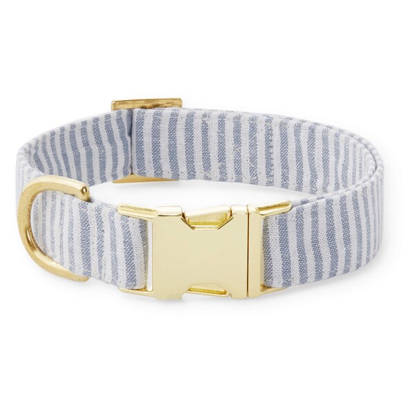 SECONDS SALE: Dusty Blue Stripe Dog Collar // Striped pet collar // Minimalist Dog Collar //  Modern pet collar with discolored hardware