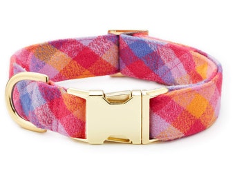 SECONDS SALE: Sunset Flannel Dog Collar // Pink flannel pet collar // Fall dog collar // Chic collar with minor scratches