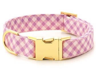 SECONDS SALE: Thistle Gingham Dog Collar // Autumn pet collar // Gingham Dog Collar //  Modern pet collar with discolored hardware