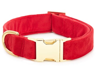 SECONDS SALE: Cranberry Velvet Dog Collar // Velvet Dog Collar //  Modern pet collar with discolored hardware