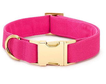 SECONDS SALE: Hot Pink Dog Collar // Solid Dog Collar //  Modern pet collar with discolored hardware