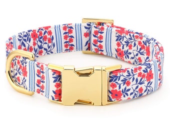 SECONDS SALE: Red, White, & Bloom Dog Collar // Summer pet collar // 4th of July Dog Collar //  Modern pet collar with discolored hardware