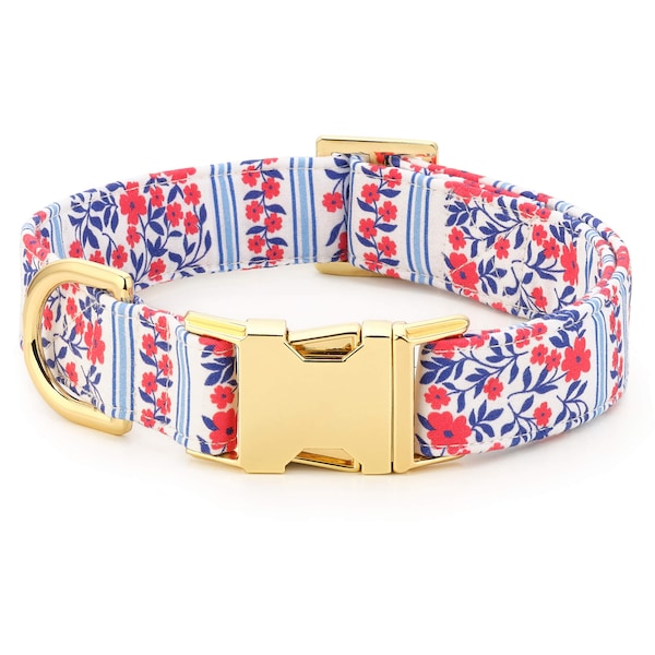 SECONDS SALE: Red, White, & Bloom Dog Collar // Summer pet collar // 4th of July Dog Collar //  Modern pet collar with discolored hardware