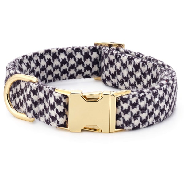 SECONDS SALE: Houndstooth Flannel Dog Collar // Black and White Dog Collar //  Modern pet collar with discolored hardware