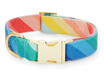 SECONDS SALE: Over the Rainbow Dog Collar // Summer pet collar // Rainbow Dog Collar //  Modern pet collar with discolored hardware