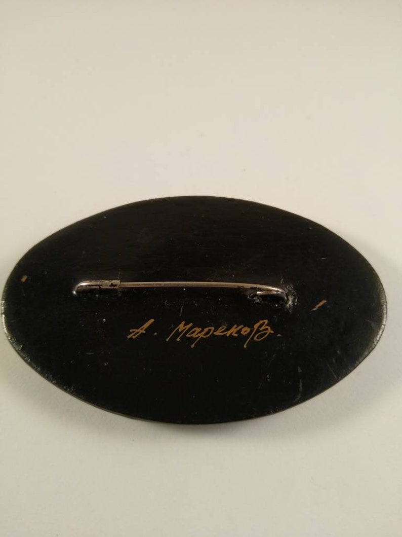 Vintage Hand Painted Wooden Brooch.FREE SHIPPING US.