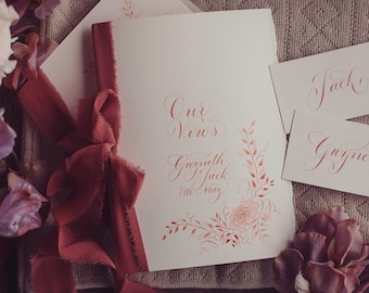 Personalised wedding vow booklet with calligraphy