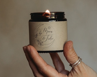 Campfire Marshmallows - Vegan friendly personalised wood wick soy candle with calligraphy and a mindfulness message inside