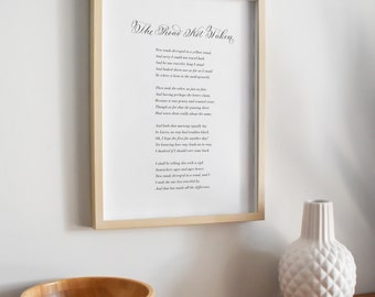 The Road Not Taken poem print with calligraphy detail