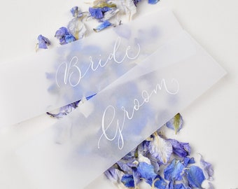 Elegant wedding place names - quality vellum paper with white handwritten calligraphy