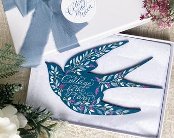 Personalised wooden bird wall art with calligraphy