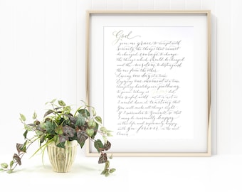 Serenity prayer print in elegant modern calligraphy hand finished with 23 carat gold leaf detail