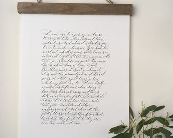 Love is a temporary madness - high quality calligraphy print of a favourite wedding poem - Captain Corelli's Mandolin extract