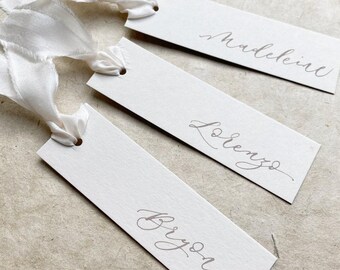 Pale 'Mist' Colour Wedding Place Cards with Calligraphy