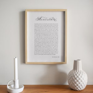 Desiderata poem print with calligraphy detail