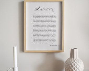 Desiderata poem print with calligraphy detail
