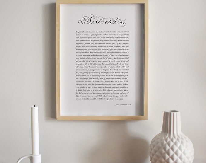 Featured listing image: Desiderata poem print with calligraphy detail