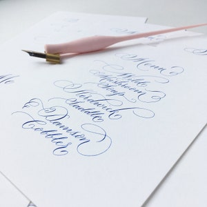 Bespoke calligraphy wedding menus on luxury card huge choice of colours flourishing for a luxe modern wedding look image 4