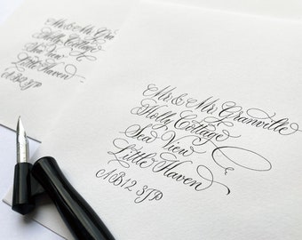 Calligraphy envelope addressing for wedding invitations (UK)