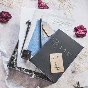 Beautiful modern calligraphy starter set with full colour guide book and personalised journal image 1