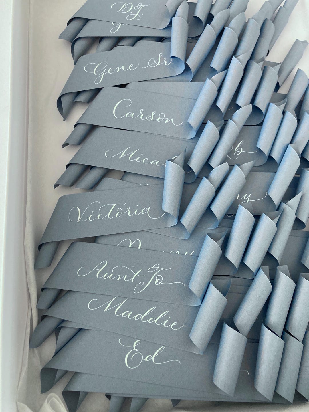 Dusky Blue Wedding Place Name Scrolls in Calligraphy - Etsy