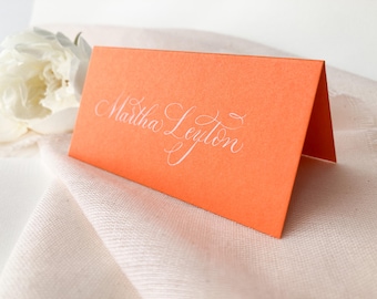 Mandarin tent fold wedding place name cards with calligraphy