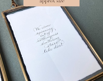 Rumi "spinning out of nothingness" quote in a rustic brass frame