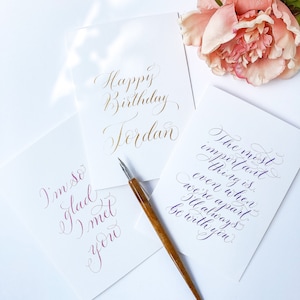 Carte de calligraphie personnalisée faite main avec vos propres mots