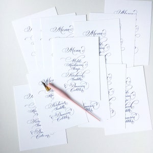 Bespoke calligraphy wedding menus on luxury card huge choice of colours flourishing for a luxe modern wedding look image 3