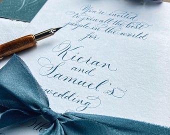 Bespoke calligraphy wedding invitations on luxury card - your words, written by a professional calligrapher