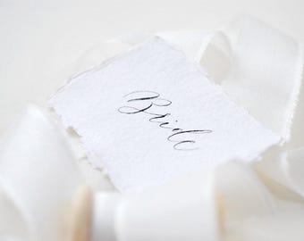 Sustainable wedding place names - recycled cotton rag paper, gold handwritten calligraphy
