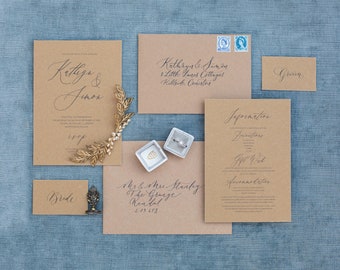Rustic elegant wedding invitations / sustainable recycled wedding invitations with envelopes