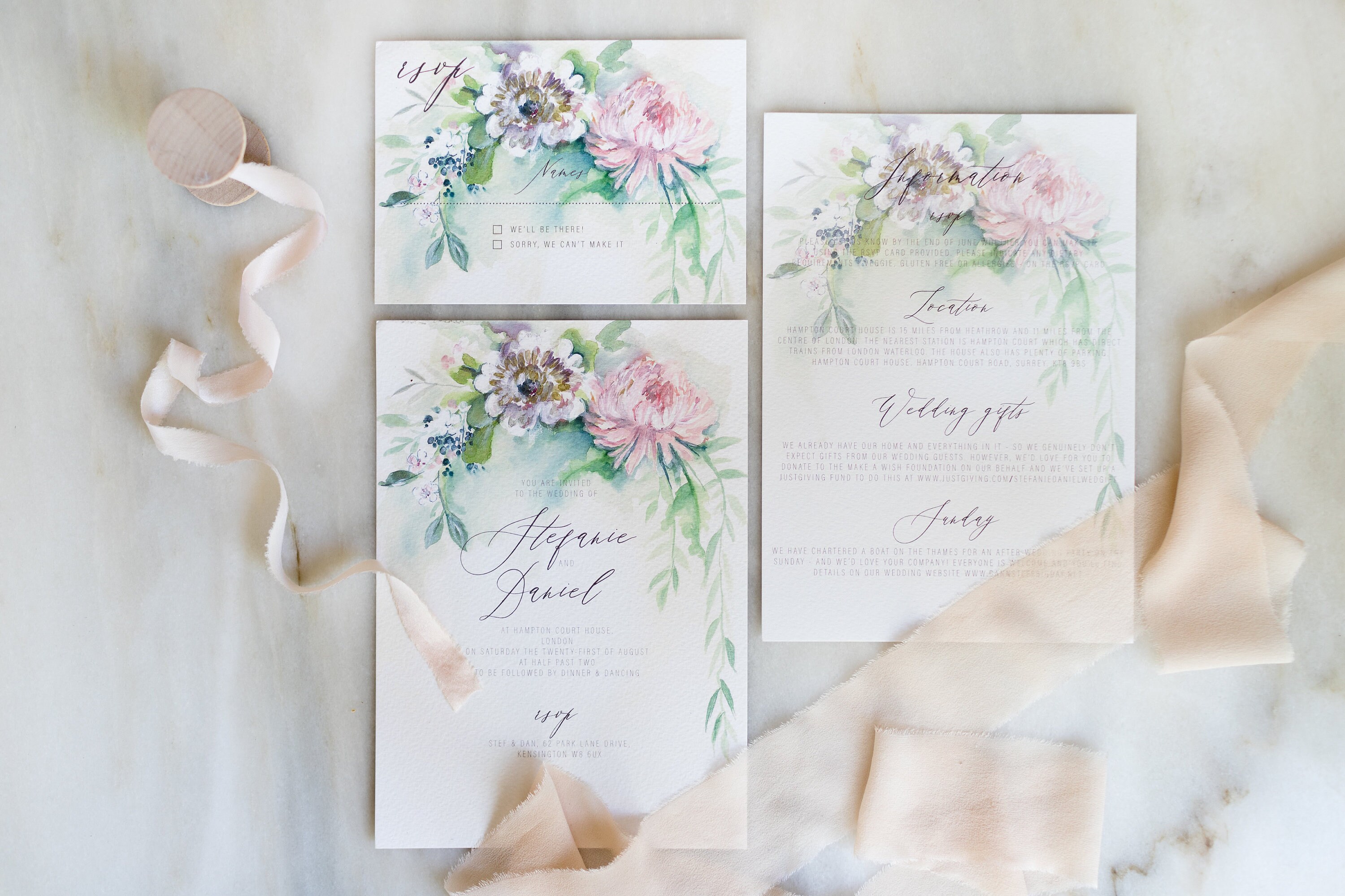 Serenity Unique Illustrated Personalised Wedding Invitations With