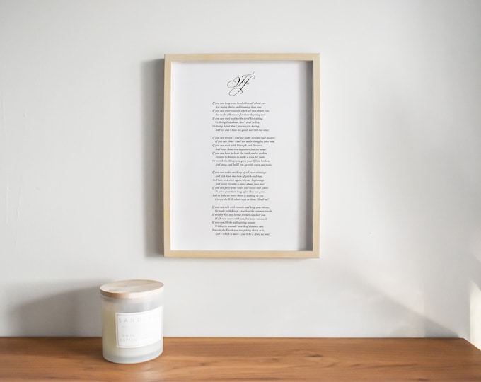 Featured listing image: If by Rudyard Kipling poem print with calligraphy detail