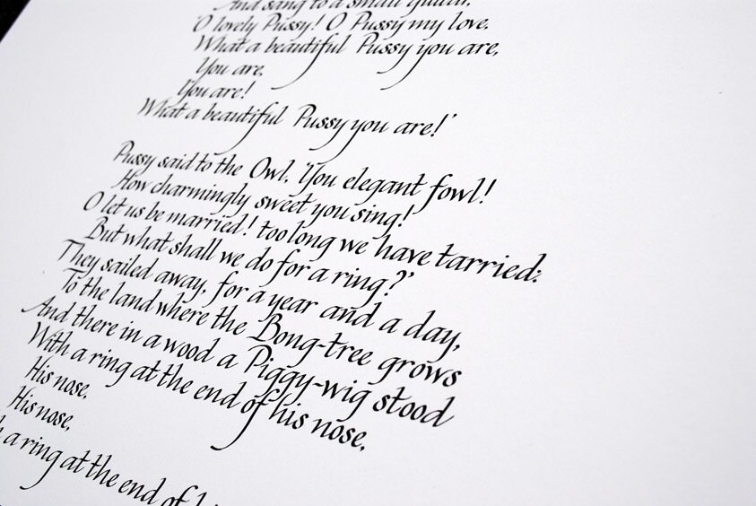 The Owl And The Pussycat Poem In Handwritten Calligraphy Etsy | My XXX ...