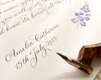 Personalised calligraphy blessing for a new baby