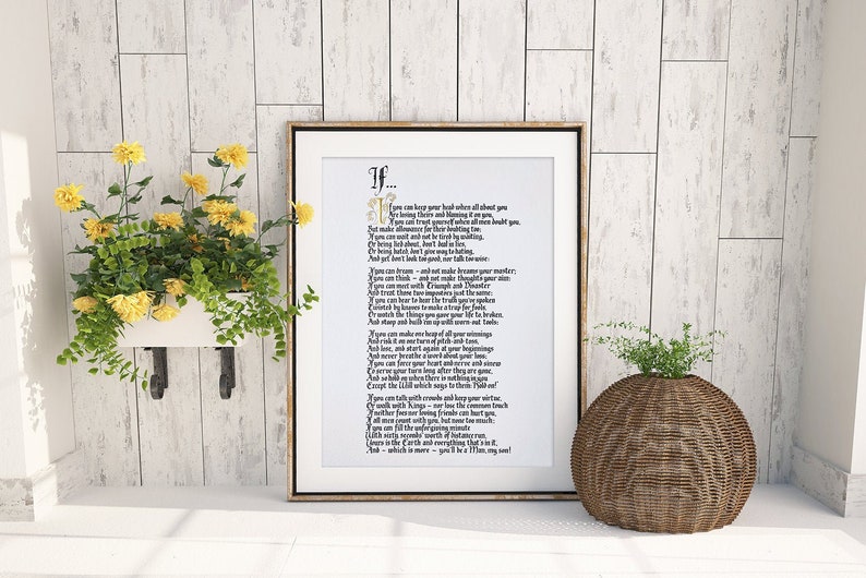 Rudyard Kipling's 'If' poem in gothic hand calligraphy style UNFRAMED reprint, hand finished wall art image 1