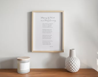 Stopping by Woods on a Snowy Evening poem print with calligraphy detail