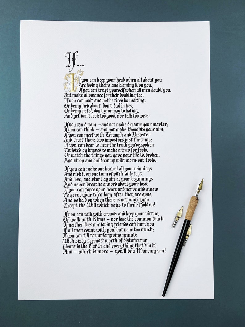 Rudyard Kipling's 'If' poem in gothic hand calligraphy style UNFRAMED reprint, hand finished wall art image 3