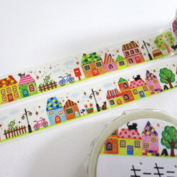 Town Row of House City Washi Tape Deco Masking Stationery Planner Journal Scrapbook Craft Art Residence Village Beautiful tree campus