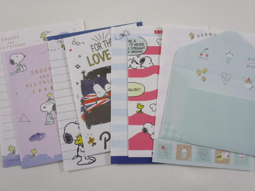 Set of 4 Snoopy MINI Letter Set Gift Note Card Message Writing Paper ...