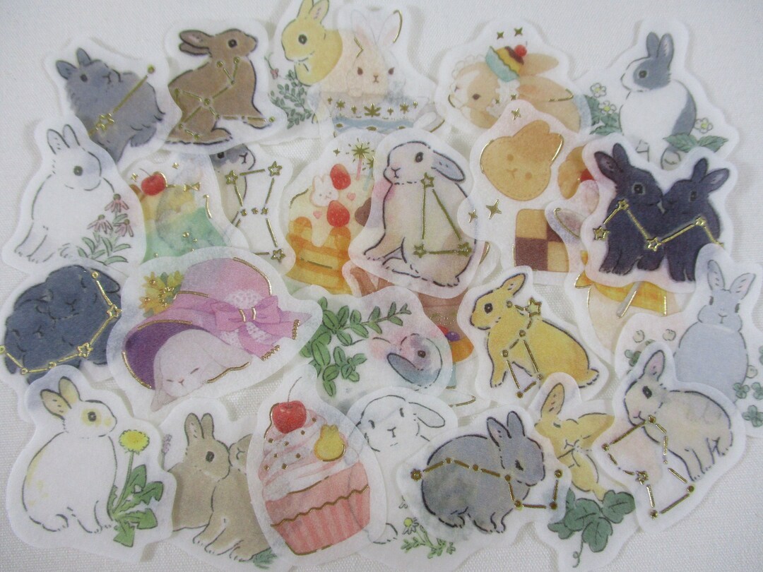 Scrapbook Rabbit Sticker Mix Set / Lot Rabbit Bunny Sticker Flake Planner Journal Agenda ...