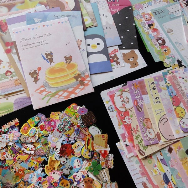 80 pc Stationery Paper Envelope + Memo + Stickers + Washi Tape sampler Set GRAB BAG surprise gift Pen Pal Penpal kawaii cute party Variety