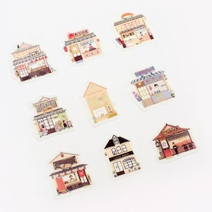 Row of Houses Building Town Architecture Flake Sticker Sack Planner Journal Agenda Craft Gift Notebook schedule BGM downtown business shop