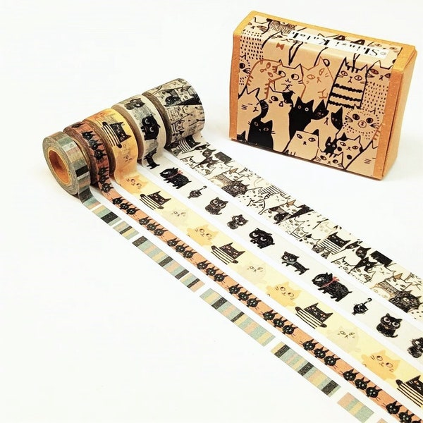 Set of 5 washi tapes Cat Feline Tape Deco Masking Stationery Planner Journal Craft Art scrapbook shinzi katoh paper agenda pet best friend