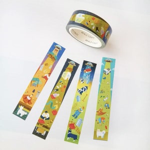May include: A roll of decorative washi tape and four matching bookmarks. The tape and bookmarks feature a whimsical design of an alien abduction scene with a UFO, people, animals, and buildings. The tape is labeled "WORLD CRAFT".